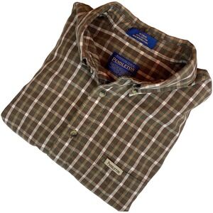 Pendleton Mens Brown Plaid Cotton Button Down Shirt Long Sleeve Size L RN29685